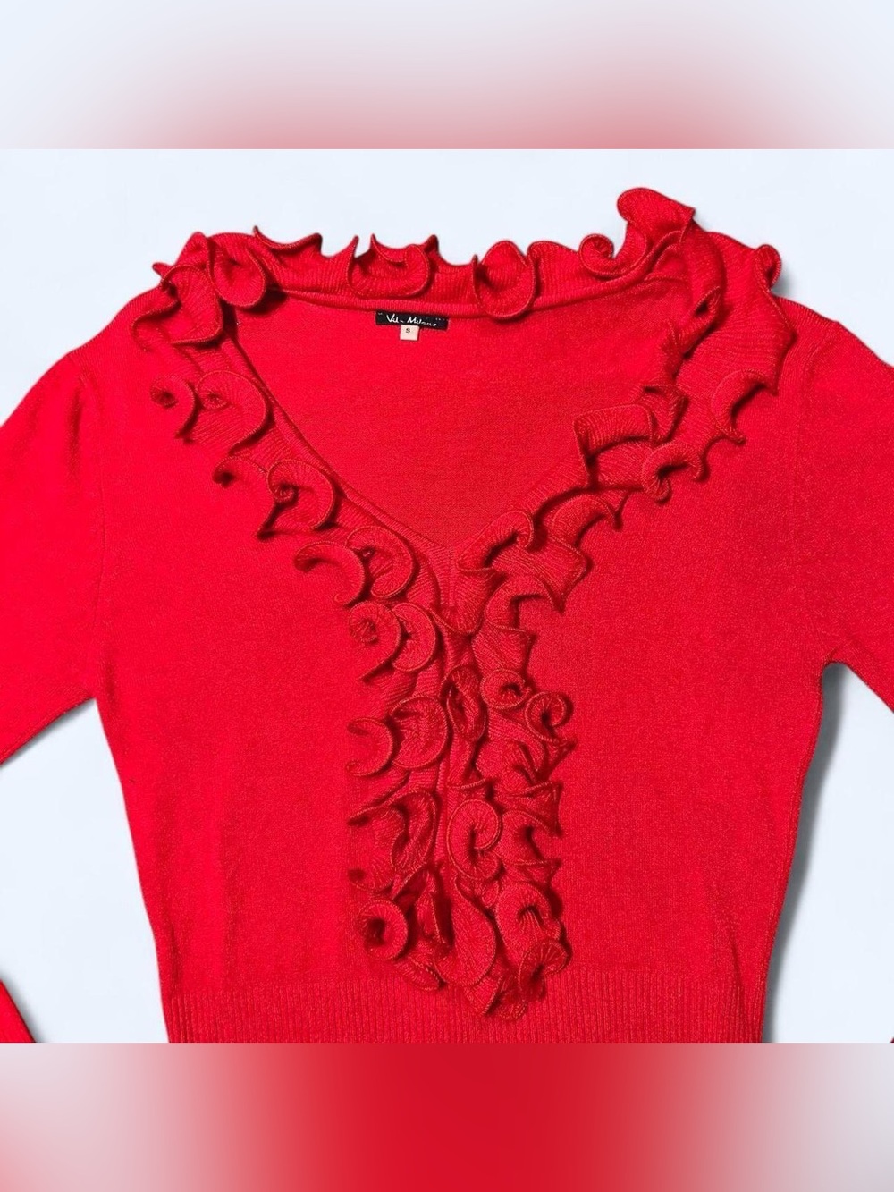 Y2K Red Ruffle Sweater Top by Vila Milano! - Picture 5 of 7